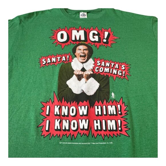 Elf Movie Green T-Shirt XL Buddy the Elf Santa’s Coming I Know Him Funny Tee - Picture 2 of 8